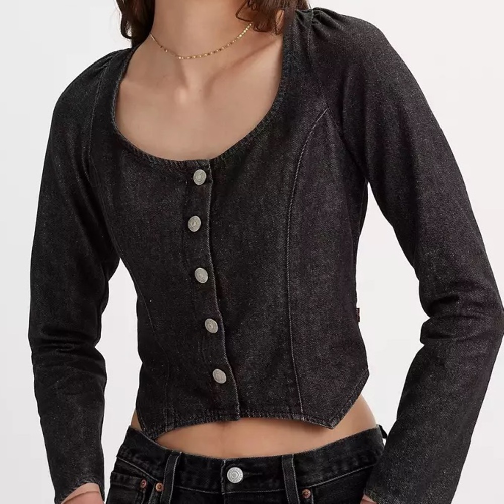 Women’s Black Button-Front Long Sleeve Corset Top